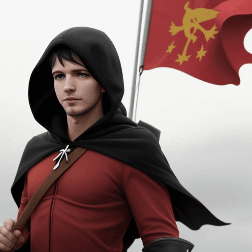 AI generated: Flag, robin with a hood