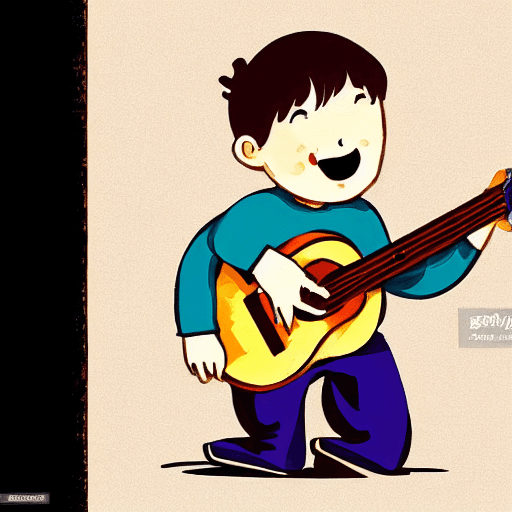 AI generated: little boy with a guitare in children's bookstyle