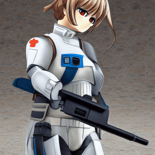 AI generated: girls und panzer, 2d, nishizumi miho, 501st Legion clone trooper armor, white and blue markings, sex...