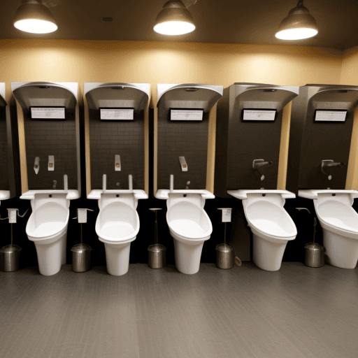AI generated: open urinals in a women's restrrom