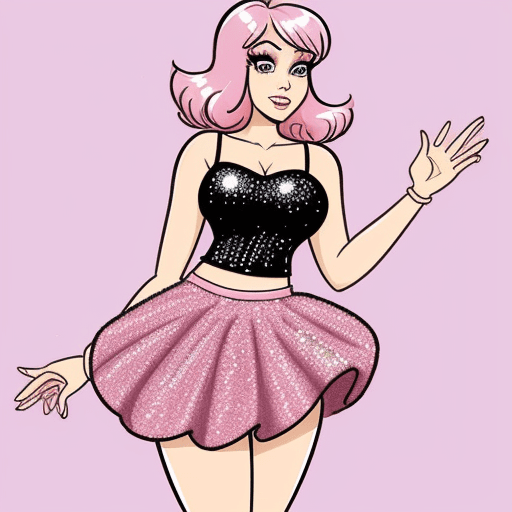 AI generated: Pink, sequin, short skirt cartoon drawing, like Cartoon Solutions Comics
