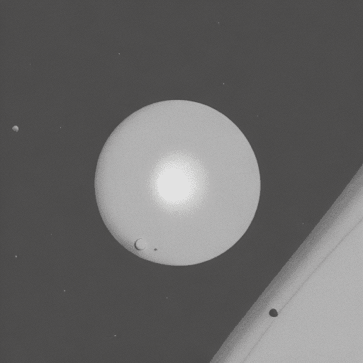 AI generated: minimalistic, 2d, white Saturn-like planet, space grey plain background