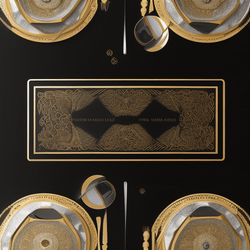 AI generated: Create a graphic image that shows a shiny, elegant and luxurious black table, with a background of w...