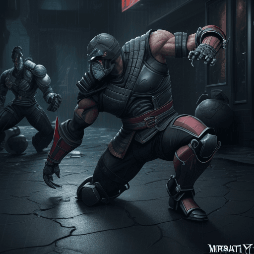AI generated: Realistic drawing, mortal kombat 11 jax  brutality to random robots, him do He uses his hands to kno...
