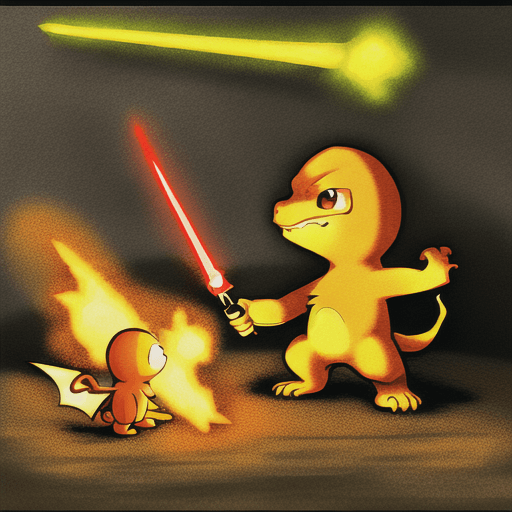 AI generated: Charmander wielding a lightsaber