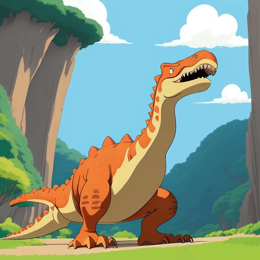 AI generated: cartoon 2D sunny bright Studio Ghibli-style image : dinosaur : cinematic --ar 68:128 --stylize 750 -...