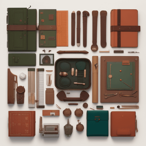 AI generated: perfect explorer objects knolling :: Wes Anderson color palette, studio lighting, low contrast, 8k -...