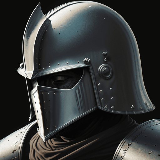 AI generated: close up portrait of knight helmet, photo realistic, 8k, sharp, smooth, dark colors, high contrast, ...