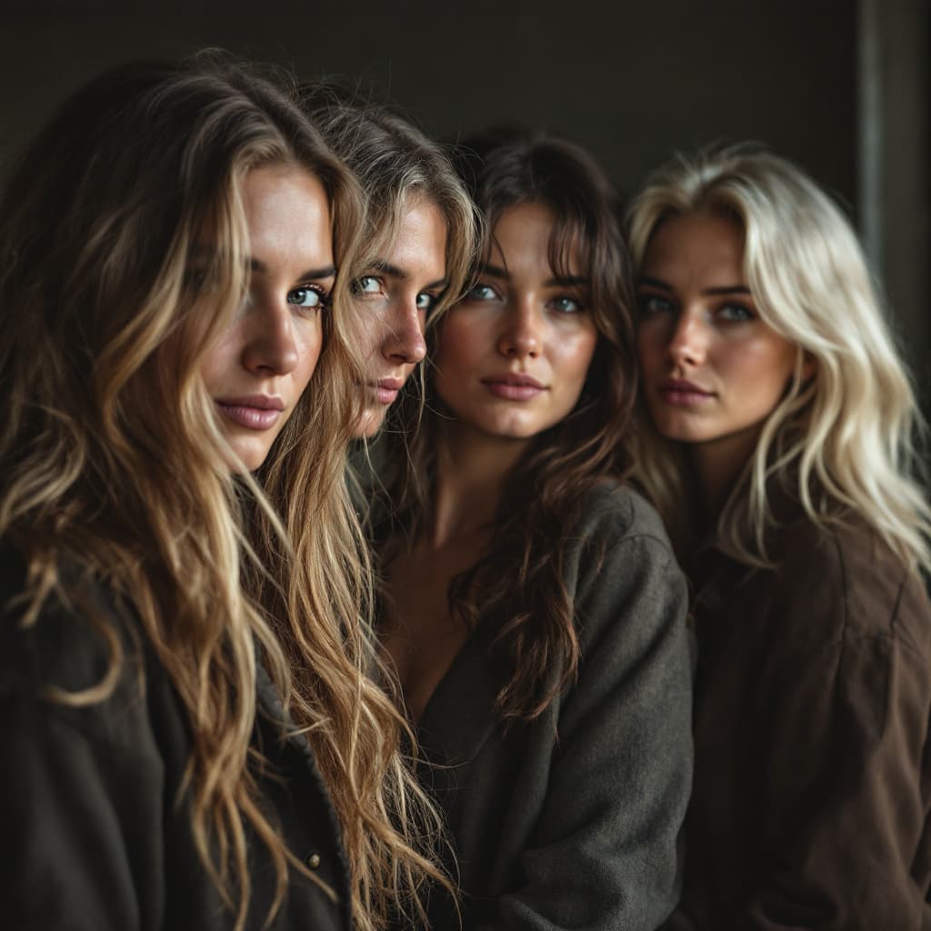 AI generated: dans un style photographique réaliste, un groupe de copines, blondes, rousses, brunes, âgées

