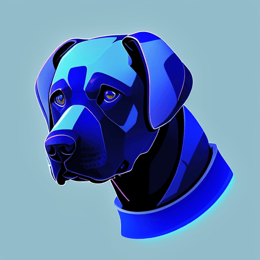 AI generated: A stylized robo-themed drawing of a Labrador dog head, seen from the front, with a blue gradient eff...