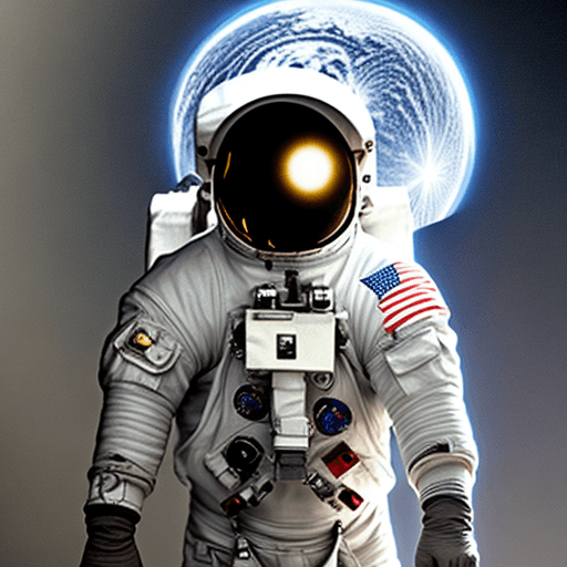 AI generated: an astronaut with a light in the background coming down from an alien spacecraft, with neon lights o...