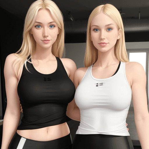 AI generated: Blonde Caucasian women wearing white tank tops and black leggings