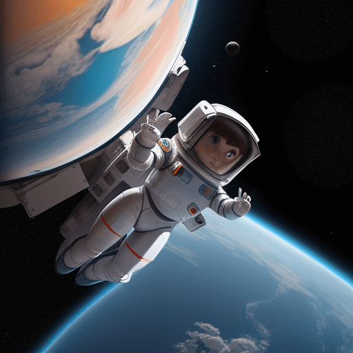 AI generated: a girl rescuing a small robot in space
