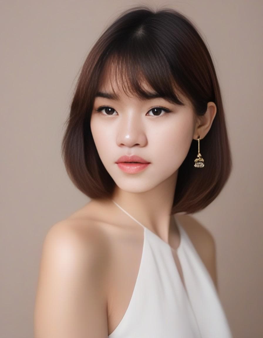AI generated: The girl's features are exquisitely detailed, with a perfect button nose, full lips painted in a ros...