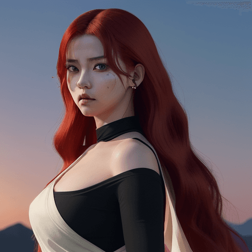 AI generated: Female character from Naruto Shippuden. Red hair long to the shoulders. Hair loose and wavy only at ...
