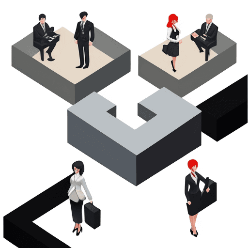 AI generated: a series of Business Men&Women are shown in isometric fashion, in the style of small brushstrokes, ...