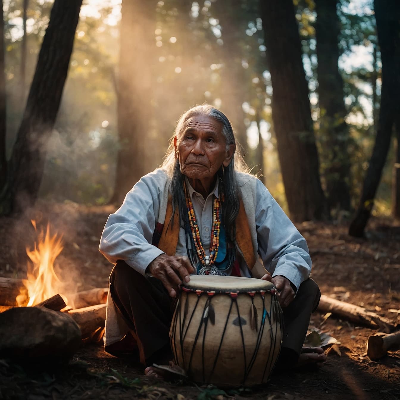 AI generated: I want a Native American song where the theme includes spirituality, an old Indian playing a Lakota ...