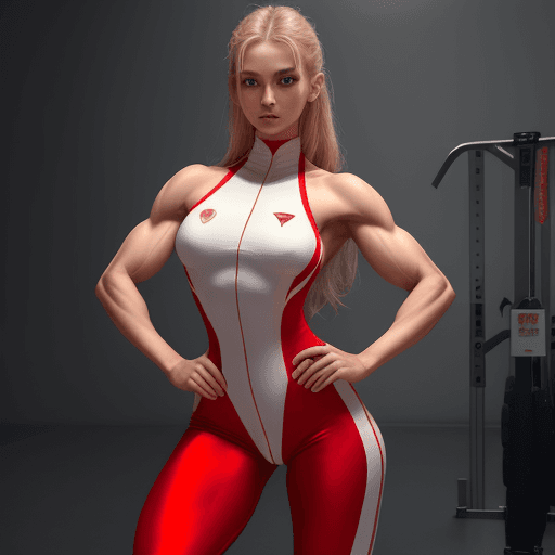 AI generated: Beautiful russian girl fitness trainer, stands and shows her perfect figure to her full height, well...