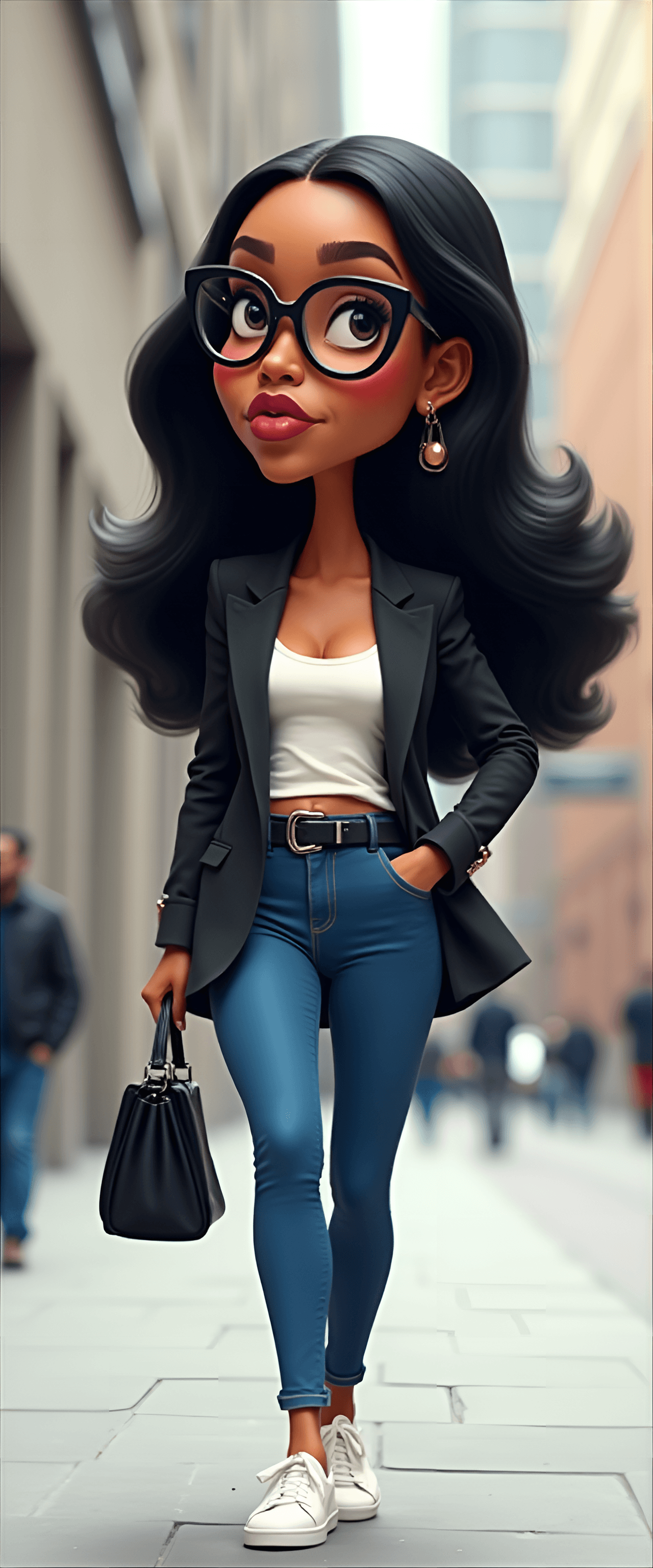 AI generated: funny caricature, trendy woman character caricature, mature african-american female, 35 years old, l...