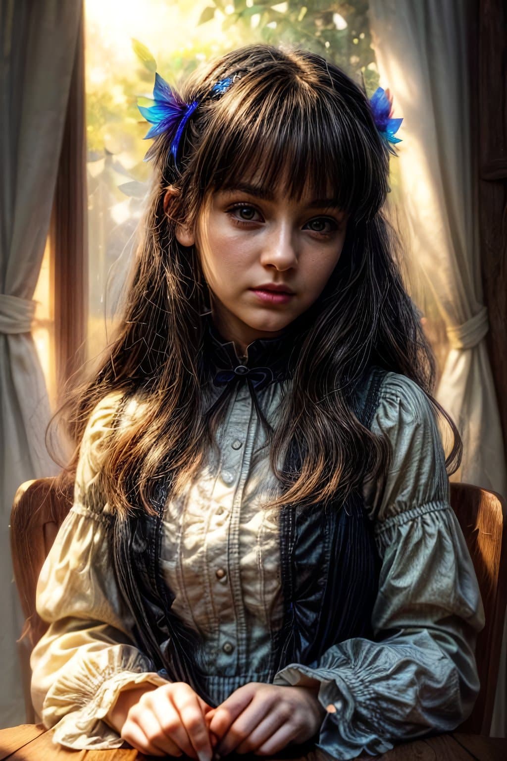 AI generated: close up shot, cinematic shot, a mythical young witch sitting near window, enjoying afternoon time, ...