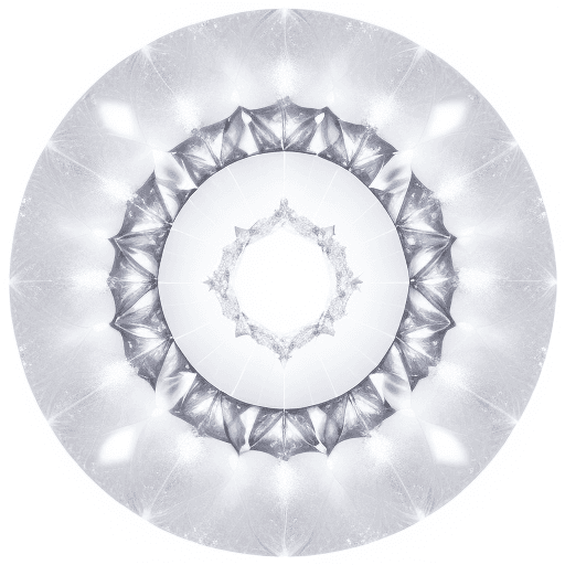 AI generated: a white and ethereal background with a crystallized ring circle floating in the middle of the screen...