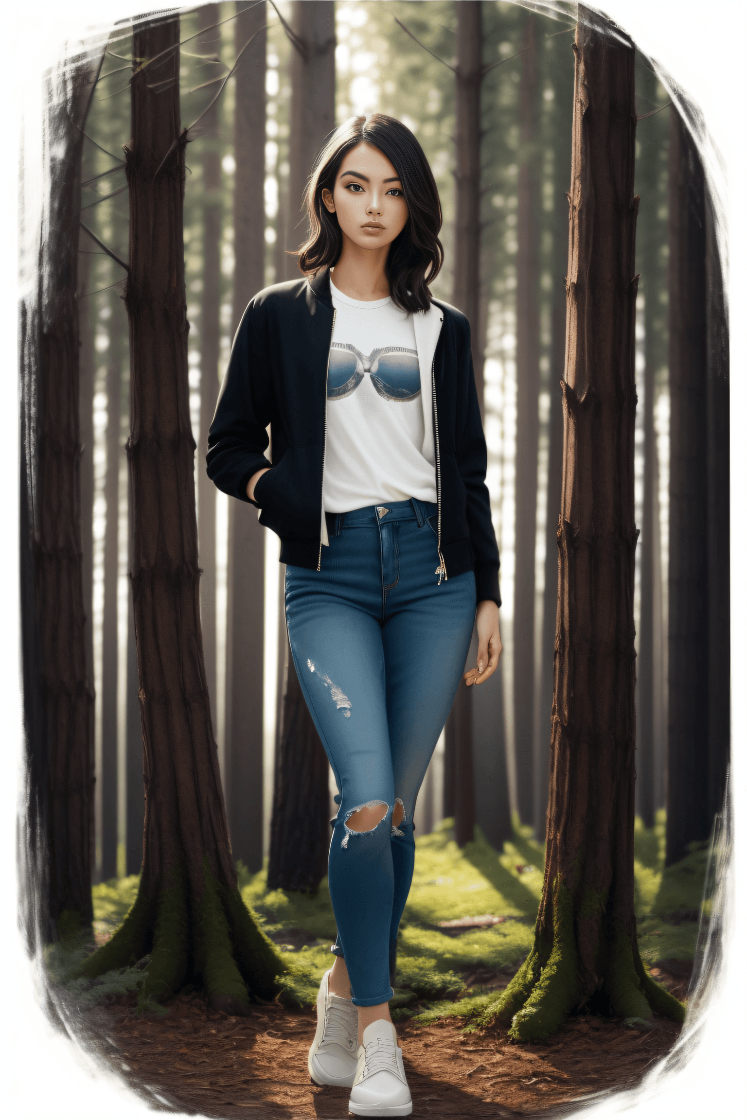AI generated: black and white photography masterpiece photo of a supermodel, Thin and slender with a subtle hourgl...