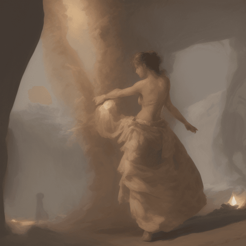 AI generated: A painting in the style of Michelangelo angle is a wide shot from behind and to the side looking at ...