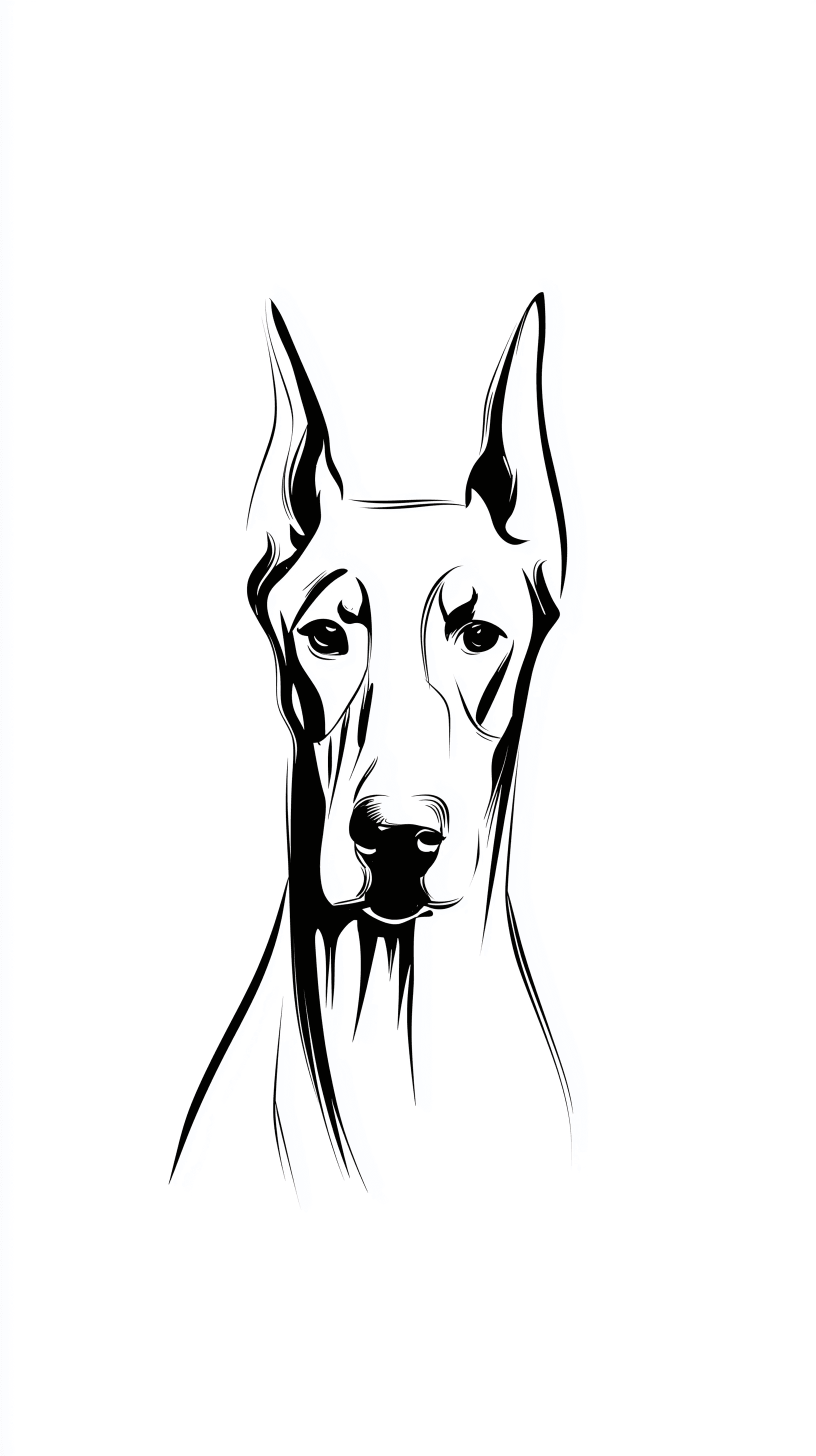 AI generated: single line, doberman dog portrait, centered composition, minimal, clean negative space, balanced st...