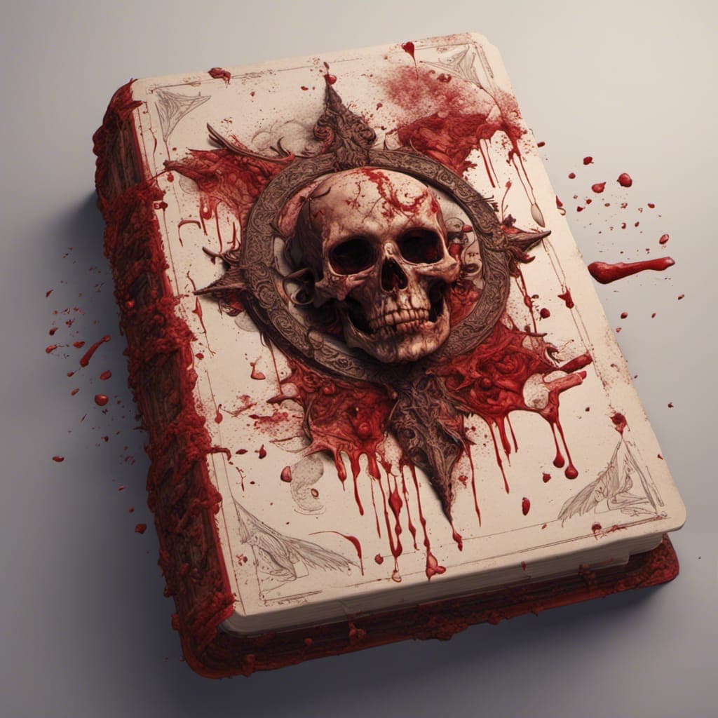AI generated: A cursed book bound in human flesh and inked with blood-red symbols, intricate, highly detailed, 8k