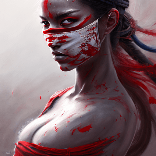 AI generated: a painting of a woman-ninja with red paint on her face, art, inspired by Magali Villeneuve, ninja ou...