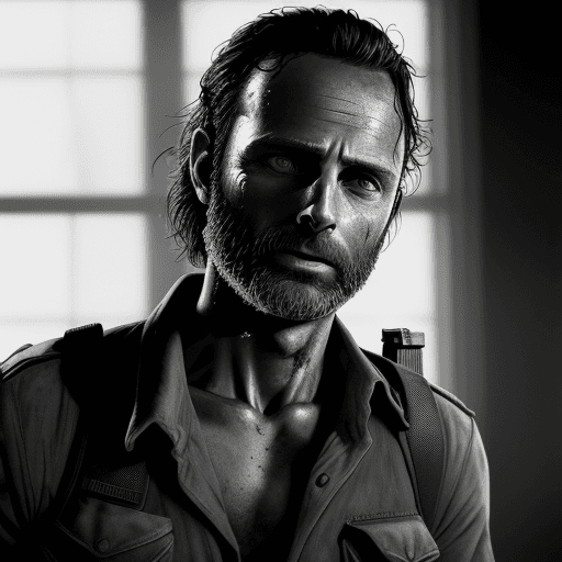 AI generated: a hyper realistic Rick Grimes from the walking dead as a futureistic soldier, the walking dead seaso...