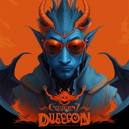 AI generated: poster of a blue dragon with sunglasses, in the style of orient-inspired, post-apocalyptic surrealis...