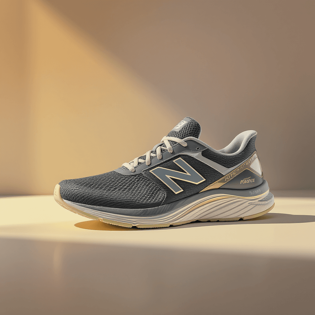 AI generated: Concept design, New Balance, shoes of the future, nanotechnology, warm bright palette, open composit...