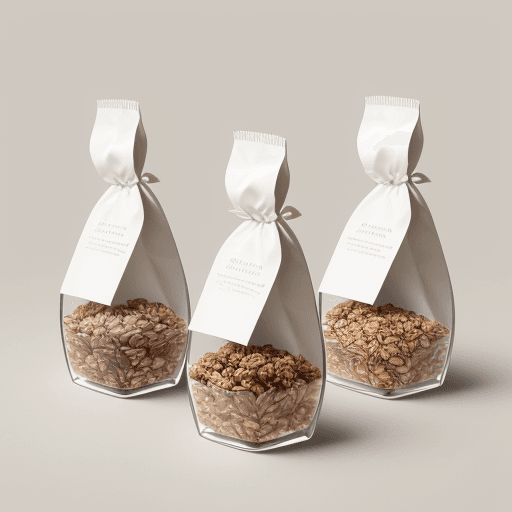 AI generated: A hyper-realistic, aesthetic image capturing a small package of granola. The package is elegantly de...