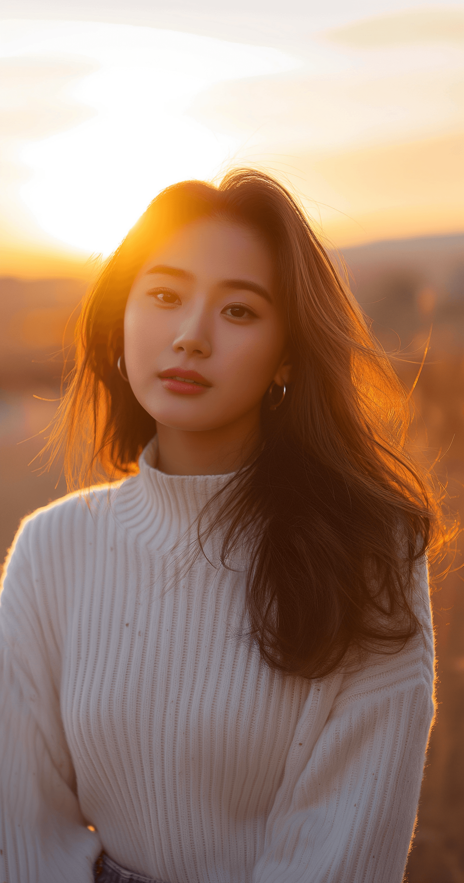 AI generated: Beautiful Korean woman, half-length portrait, golden hour, in the style of high quality film photogr...
