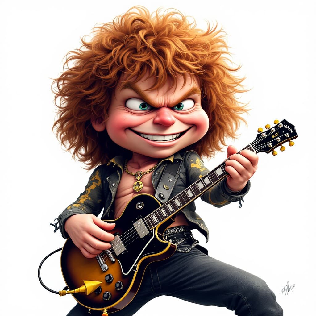 AI generated: crea una imagen de angus young como si fuera un juguete. tiene que ser una figura de accion. tiene q...