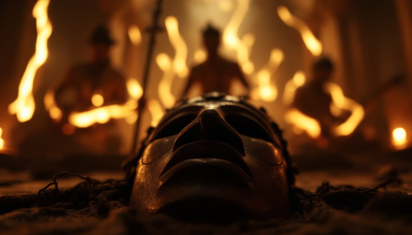 AI generated: Watching Through the Eyes of a Tribal Mask (Low-Angle Shot – POV, Shallow Depth of Field)
The shot i...
