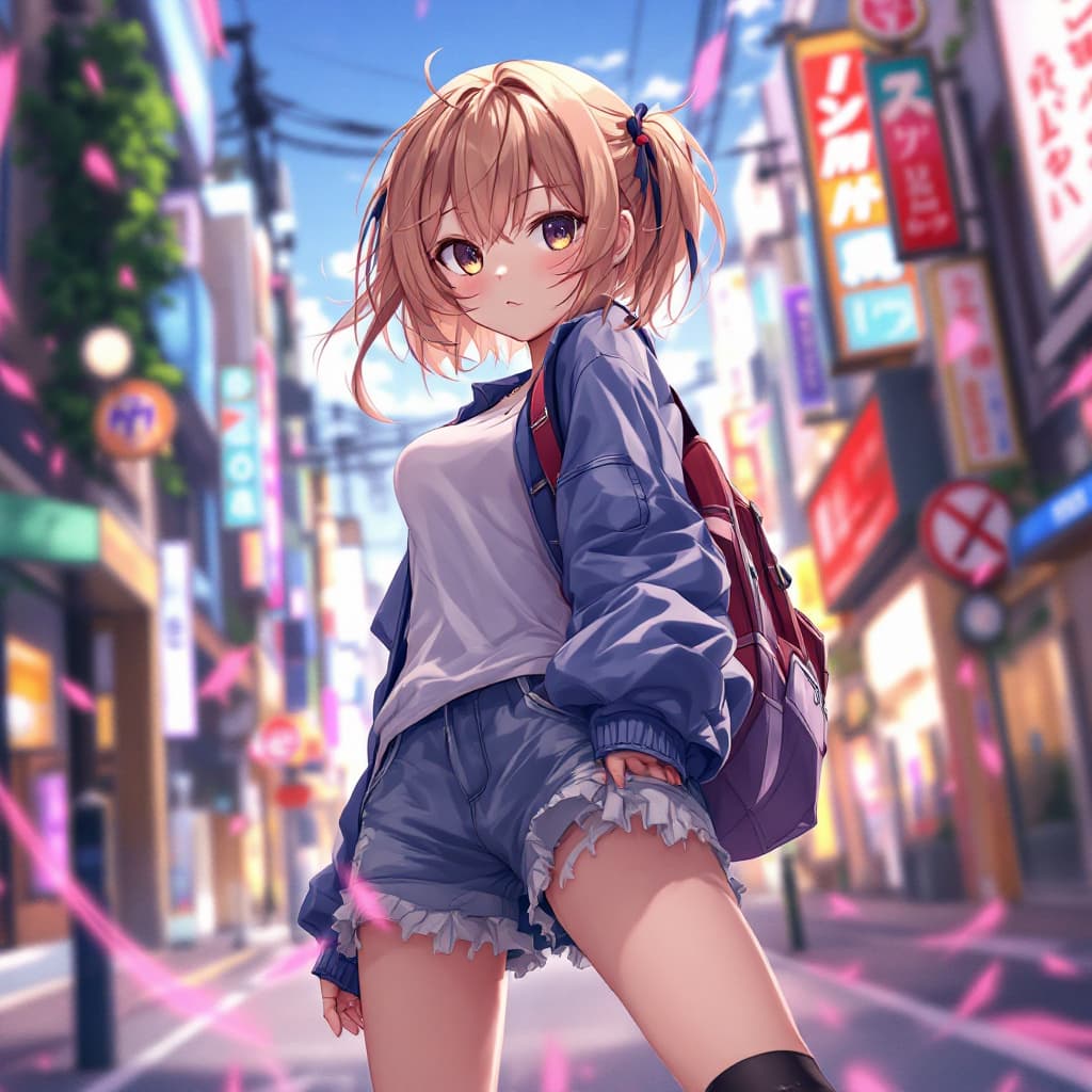AI generated: cute anime girl in casual clothing showing her ass to the camera. highly-detailed, promotional art.