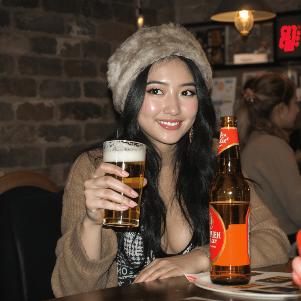 AI generated: the Kazakh modern girl who likes beer
