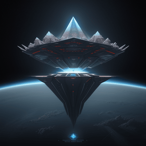 AI generated: inverted pyramidal megastructure alien mothership in orbit around the earth,ultrarealism,epic,cinema...