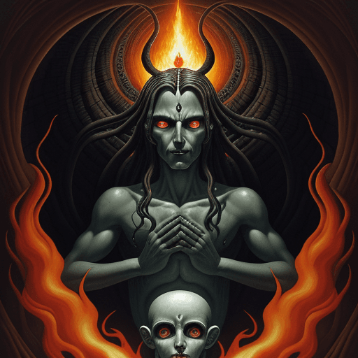 AI generated: Panopticon Octavio Ocampo: Dark ancient god waking from long slumber in a post Apokalyptical burning...