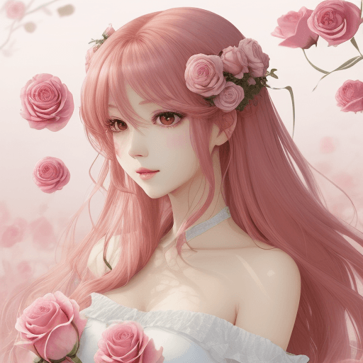 AI generated: rose color,真紅の天竺牡丹娘