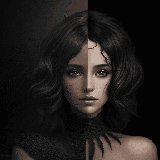 AI generated: a beautiful woman, in the style of texture-rich layers, dark black and light black, the pictures gen...