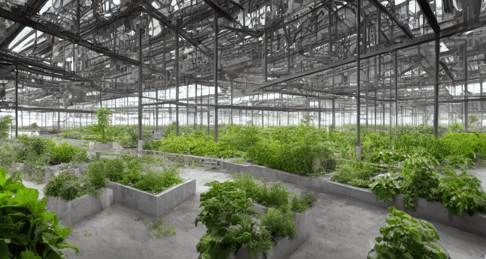 AI generated: High resolution rendering  interior design, fruit shop old car park factory atmosphere, 
vertical fa...