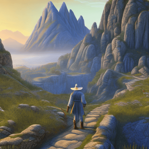 AI generated: Ultra-detailed Gandolf the wizard walks along a rocky path, in the background is a giant mountain, i...
