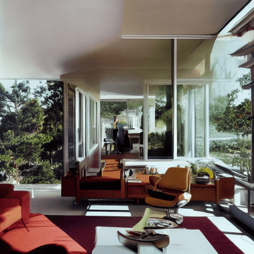 AI generated: Hyper realistic eye level exterior photo of a mid century modern style house overlooking the ocean, ...