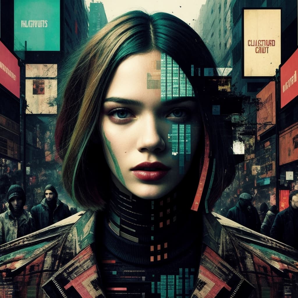 AI generated: uhd, cinematic still of a abstract crowded streets illustration, glitch effects, fading, by Russ Mil...