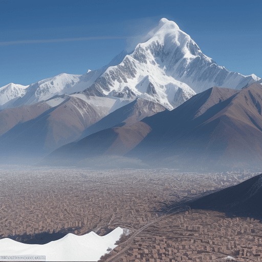 AI generated: approach to the snowy peaks of the Andes mountain range that adorns the city of Santiago de Chile