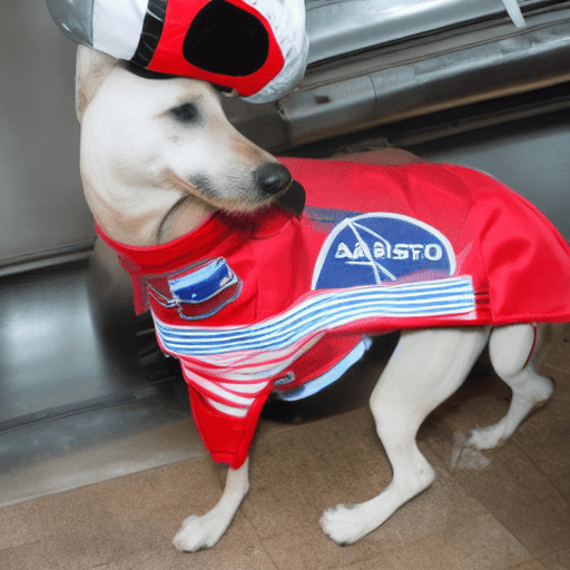 AI generated: perro astronauta salchicha con traje rojo en el espacio exterior

