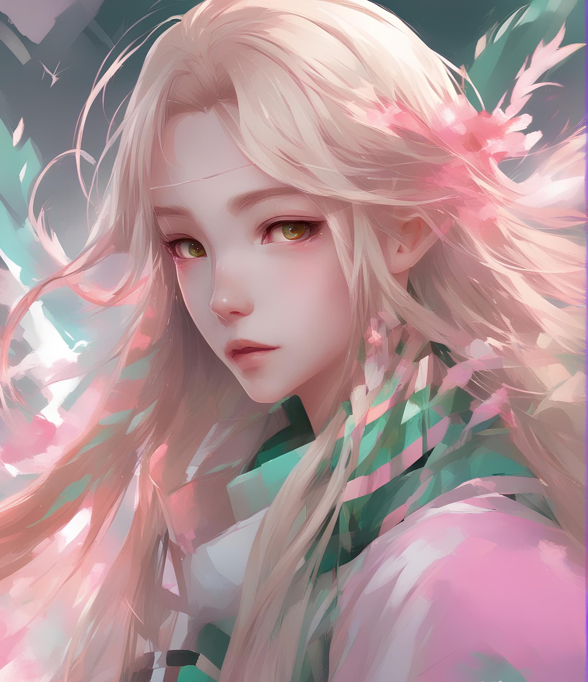 AI generated: a close up of a person with long hair, inspired by Yanjun Cheng, pixiv contest winner, digital art, ...